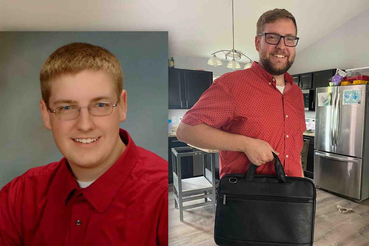 Tim Lieber as a high school student and in a photo taken years later by his wife before his first day teaching at the co-op. (Courtesy of <a href="https://www.youtube.com/channel/UCzKIB3HPCN1KwUIEvAKcfYA">Tim Lieber</a>)