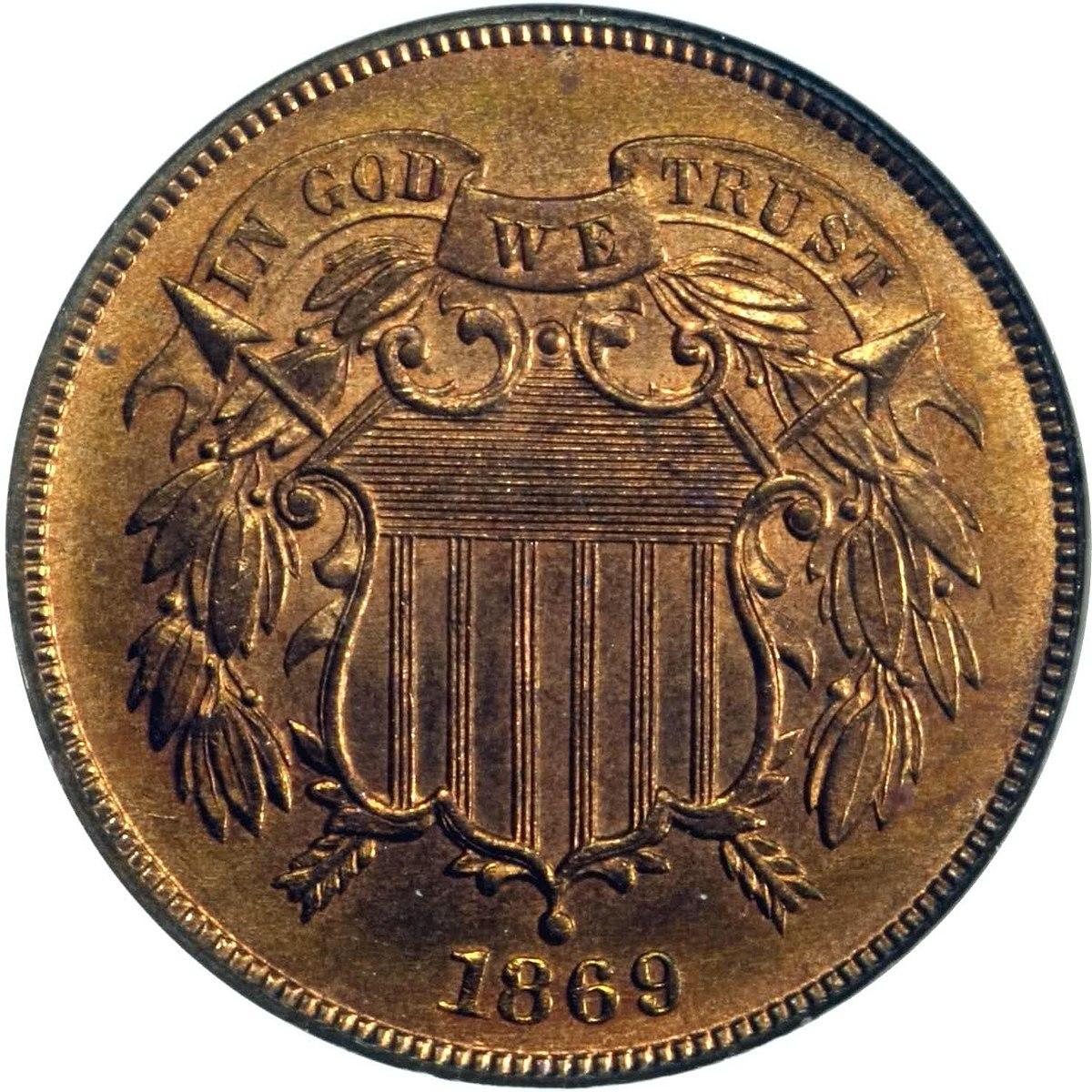 The two-cent piece was the first American coin to be minted with the phrase "In God We Trust." (Public Domain)