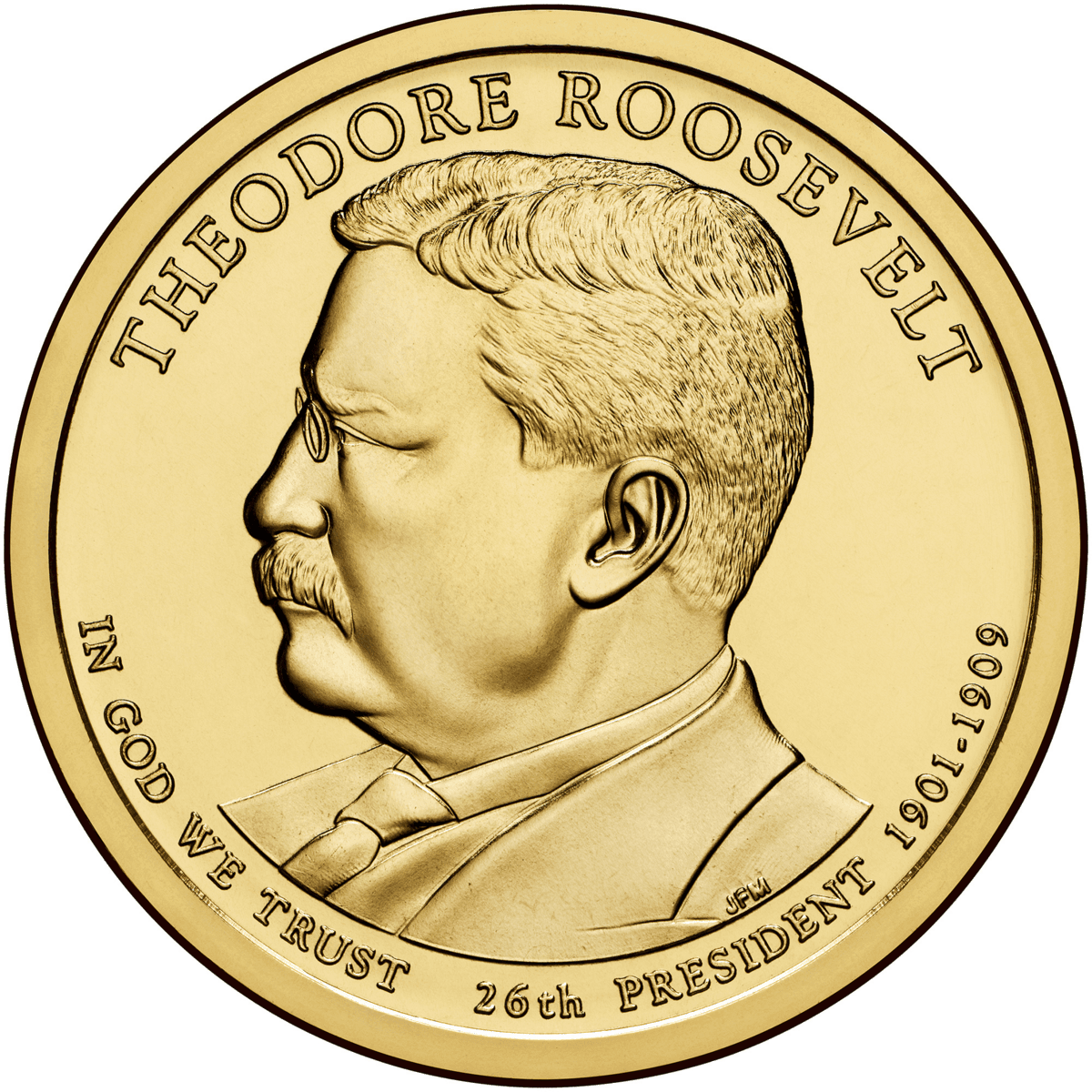 There is significant irony in how Theodore Roosevelt is memorialized in a coin inscribed "In God We Trust," after the former president voiced his opposition to placing such a "solemn sentence" on coinage. (Public Domain)