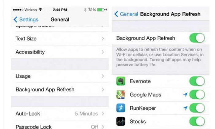 iOS 7 Battery Life: How to Improve it, Access Background App Refresh