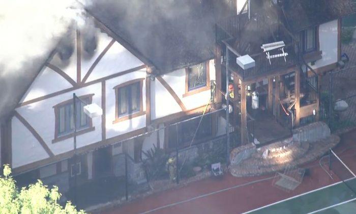 Encino: Fire Rages at Multimillion-Dollar Home