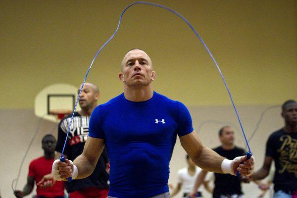 UFC (Ultimate Fighting Championship) Welterweight Champion Georges St-Pierre of Canada takes part in a training session in Issy-les-Moulineaux, France, on Nov. 7, 2011. (JOEL SAGET/AFP/Getty Images)