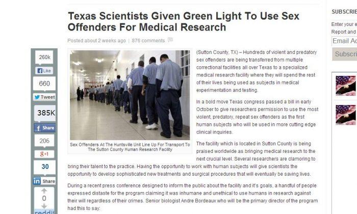 Sex Offenders for Medical Research in Texas Article a Hoax