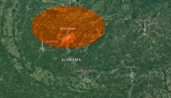 The Alabama "boom" on Nov. 15. (Screenshot via Google Maps/Edited by The Epoch Times)