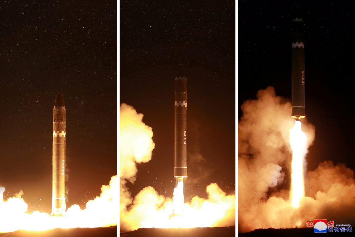 North Korea’s Hwasong-15 intercontinental ballistic missile reached an altitude of about 4,475 km (2,780 miles) during its 53-minute flight. (REUTERS/KCNA)