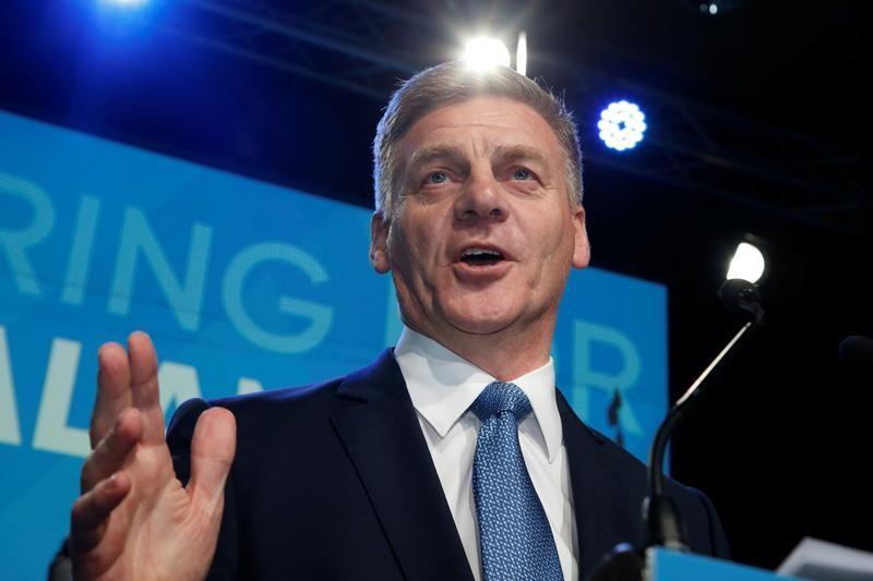 New Zealand Prime Minister Bill English speaks during an election night event in Auckland, New Zealand, Sept. 23, 2017. (Reuters/Nigel Marple)