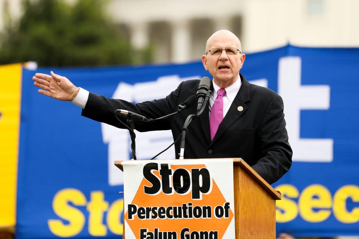 Rep. Ted Poe (R-Texas) speaks at a rally calling for an end to the persecution of Falun Gong in China, on Capitol Hill on June 20, 2018. (Samira Bouaou/The Epoch Times)