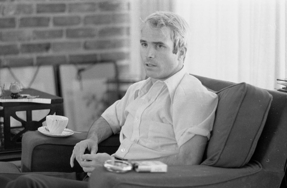 U.S. Navy Lt. Comdr. John S. McCain is interviewed about his experiences as a prisoner of war during the war in Vietnam, April 24, 1973. (Library of Congress/Thomas J. O'Halloran/Handout via REUTERS)