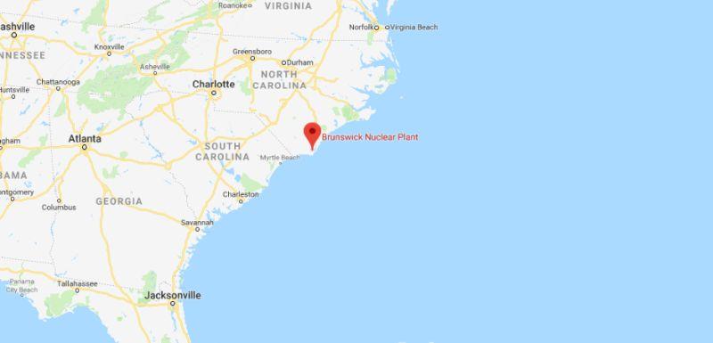 Hurricane Florence is predicted to make landfall near the Brunswick Nuclear Power Plant located on the coast North Carolina. (Google Maps)
