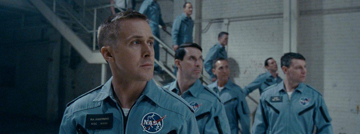 (L–R) Ryan Gosling, Shawn Eric Jones, and Patrick Fugit in “First Man.” (Universal Pictures)