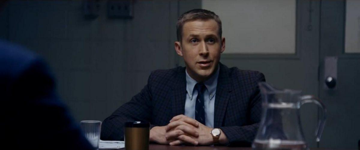 Ryan Gosling as Neil Armstrong interviewing for entry into the astronaut program in “First Man.” (Universal Pictures)