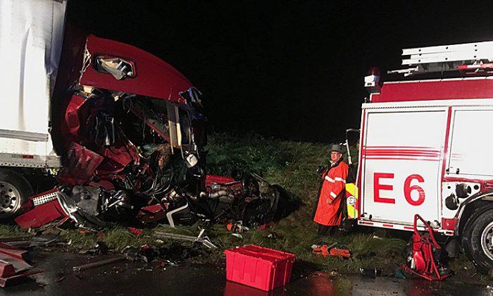 Tractor-Trailer Slams Fire Truck, Killing One