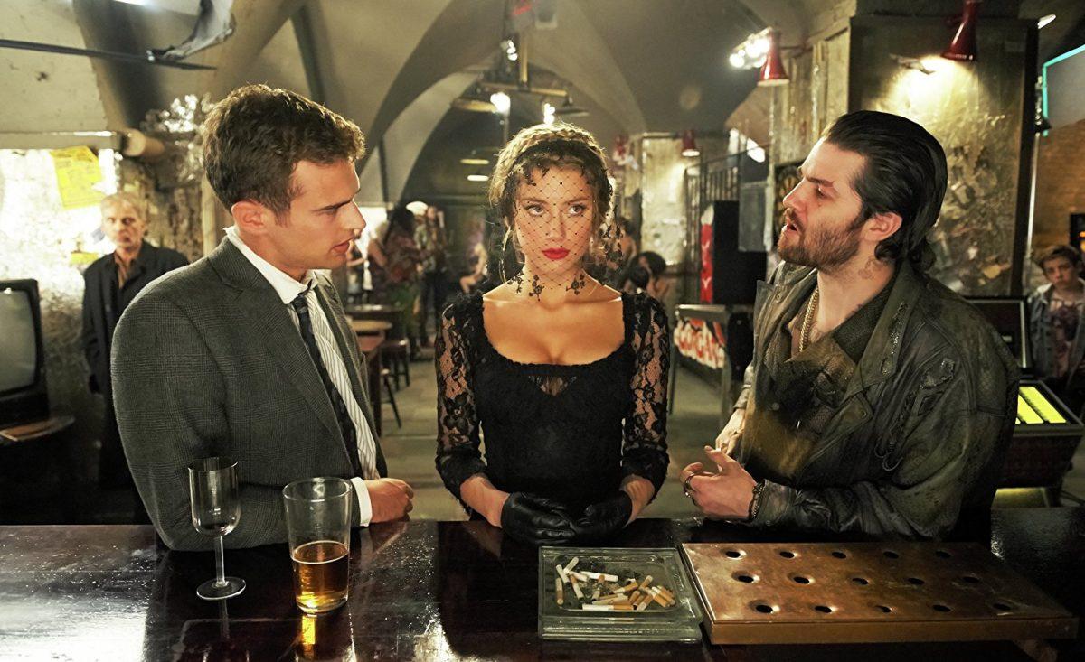 (L–R) Theo James, Amber Heard, and Jim Sturgess in "London Fields." (Muse Productions/Paladin)