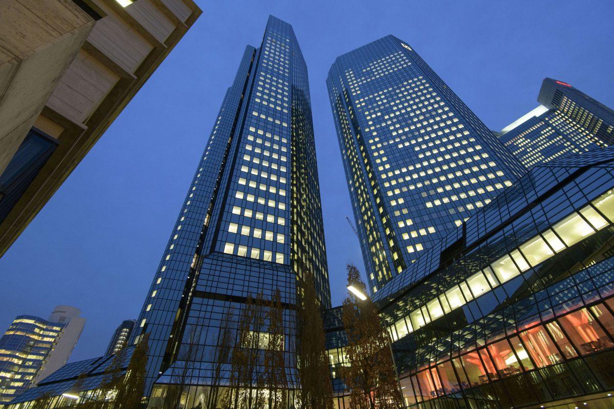 The corporate headquarters of Deutsche Bank in Frankfurt, Germany, on Nov. 29, 2018. German law enforcement and tax authorities raided the offices over suspicions of tax evasion and money laundering. (Thomas Lohnes/Getty Images)