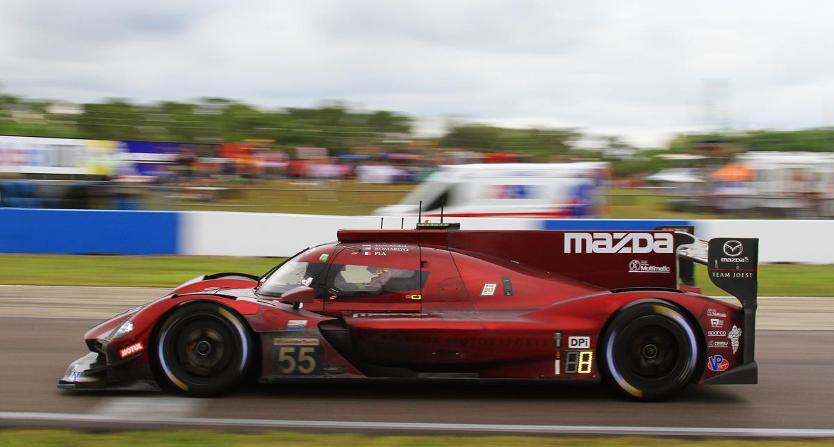 The #55 Mazda went off the track in Turn 13 after five hours, costing the car a few laps. (Chris Jasurek/Epoch Times)