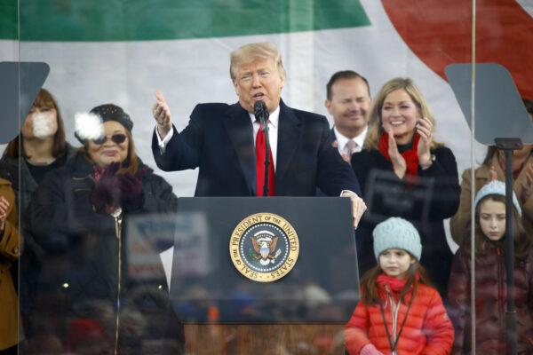 Then-President Donald Trump speaks at a March for Life rally, on the National Mall in Washington, on Jan. 24, 2020. (Patrick Semansky/AP Photo)
