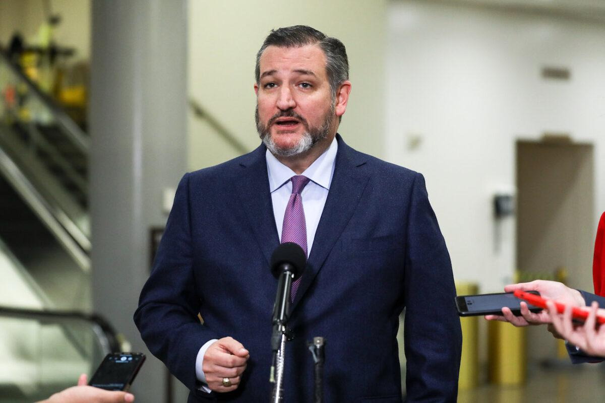 Sen. Ted Cruz (R-Texas) speaks to the media in the Capitol in Washington on Jan. 28, 2020. (Charlotte Cuthbertson/The Epoch Times)
