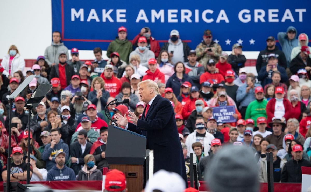 President Donald Trump holds a Make America Great Again campaign rally at Lancaster Airport in Lititz, Penn., on Oct. 26, 2020. (Saul Loeb/AFP via Getty Images)
