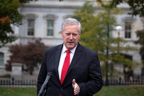 Then-White House Chief of Staff Mark Meadows talks to reporters at the White House in Washington, on Oct. 21, 2020. (Tasos Katopodis/Getty Images)