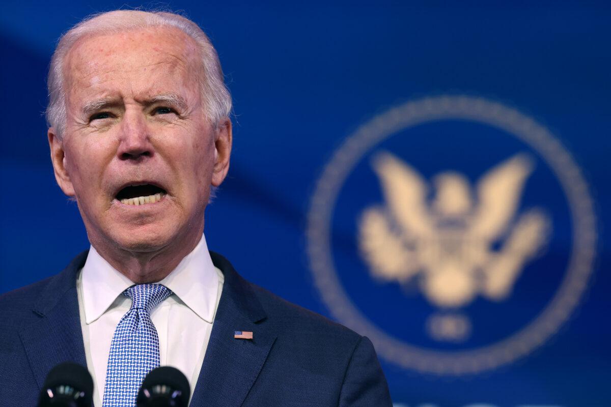 President-elect Joe Biden delivers remarks about the storming of the U.S. Capitol by protesters, in Wilmington, Del., on Jan. 6, 2021. (Chip Somodevilla/Getty Images)