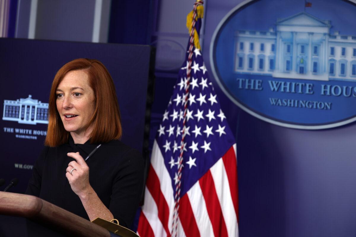 White House Press Secretary Jen Psaki participates in a press briefing at the White House, in Washington, on Jan. 22, 2021. (Alex Wong/Getty Images)