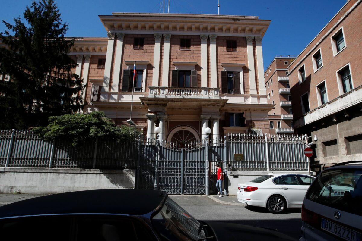 The Russian Embassy in Rome, Italy, on March 31, 2021. (Alessandra Tarantino/AP Photo)