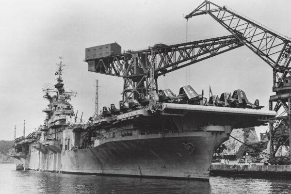 The USS Bon Homme Richard docks in Yokohama, Japan, in 1951. (Courtesy Arthur Moss)