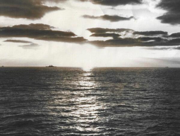 A sunset viewed from aboard the USS Bon Homme Richard, circa 1952. (Courtesy Arthur Moss)
