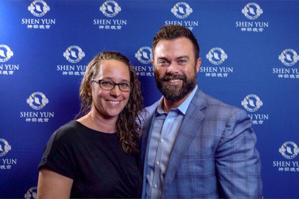 Matthew Lohmeier and his wife Sara McConkie Lohmeier at the Shen Yun Performing Arts performance at Morrison Center for the Performing Arts, in Boise, Idaho, on Nov. 2, 2021. (NTD Television)