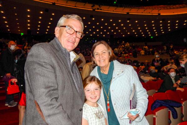 Wilton Duke, with his wife, Patricia, and son, John at Shen Yun Performing Arts in Greensboro, on Jan. 4, 2022. (Henry Wang/The Epoch Times)