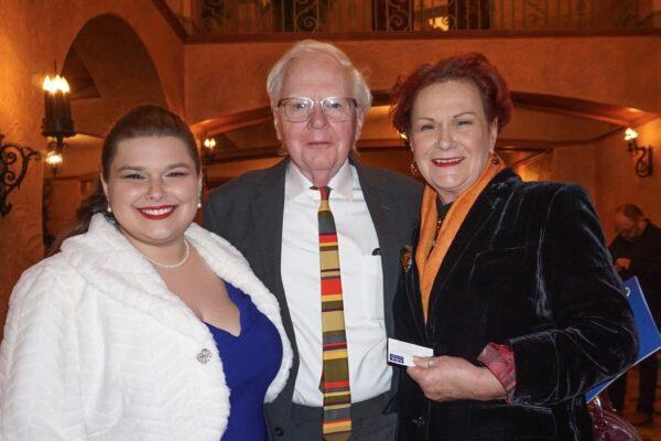 Dave Dooling (C), Claudia Powell (R), and Hannah Davis (L) at the Shen Yun Performing Arts performance at The Plaza Theatre in El Paso, Texas on Feb. 5, 2022. (Sally Sun/The Epoch Times)
