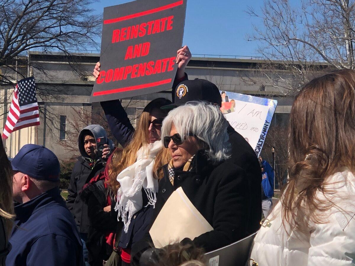 New York City Council Vickie Paladino supports protestors at a rally against vaccine mandates in Flushing, New York, on March 29, 2022. (Enrico Trigoso/The Epoch Times)