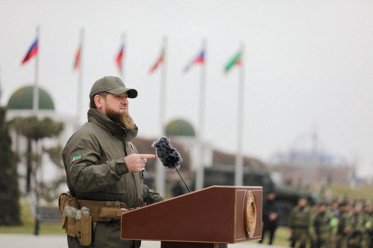 Head of the Chechen Republic Ramzan Kadyrov speaks in Grozny, Russia, on Feb. 25, 2022. (Chingis Kondarov/Reuters)