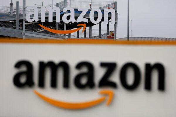 The logo of Amazon is seen at the company logistics center in Lauwin-Planque, northern France, on Jan. 5, 2023. (Pascal Rossignol/Reuters)