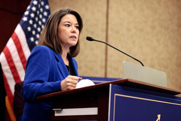 Rep. Angie Craig (D-Minn.) speaks at a press conference at the U.S. Capitol Building in Washington on Dec. 14, 2021. (Anna Moneymaker/Getty Images)