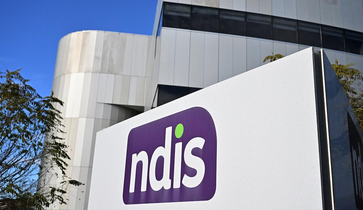 The National Disability Insurance Scheme NDIS logo is seen at the head office in Canberra, June 22, 2022. (AAP Image/Mick Tsikas)