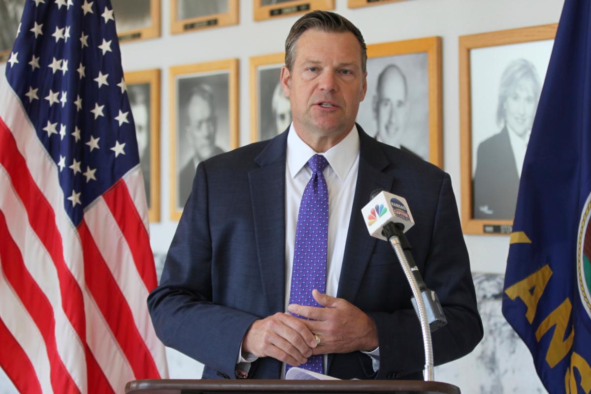 Kansas Attorney General Kris Kobach during a news conference outside his office in Topeka, Kan., on May 1, 2023. (John Hanna/AP Photo/ File Photo)