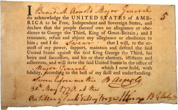 Arnold's Oath of Allegiance, May 30, 1778. (Public Domain)