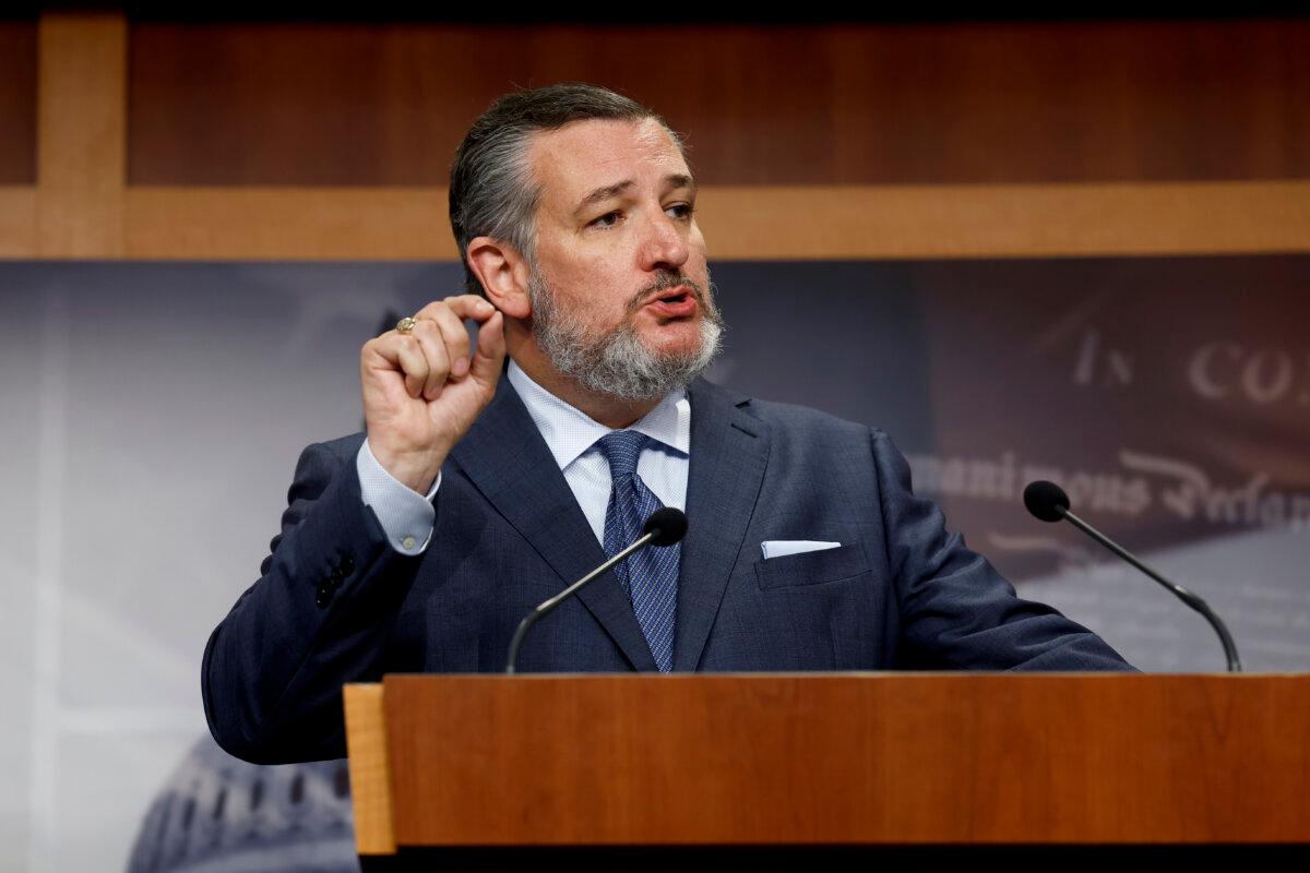 Sen. Ted Cruz (R-Texas) speaks during a press conference on border security at the U.S. Capitol on Sept. 27, 2023. (Anna Moneymaker/Getty Images)