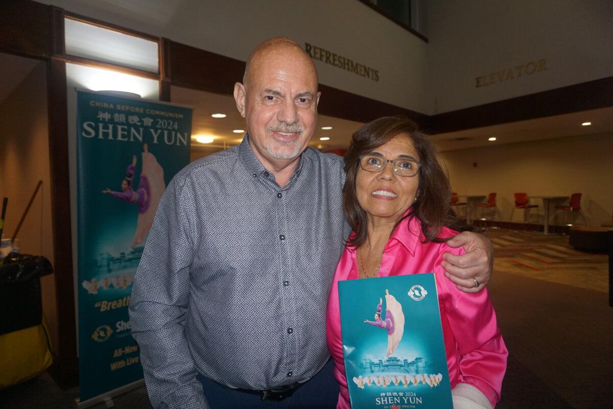 Maurice Harris and his wife attended Shen Yun Performing Arts at the Youkey Theatre, RP Funding Center, on Feb. 13, 2024. (Yeawen Hung/The Epoch Times)