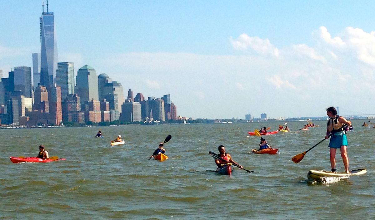 Manhattan Kayak Co. offers a variety of guided kayak tours and lessons on the waters surrounding Manhattan, including the Hudson River, East River, and New York Harbor. (Courtesy of Manhattan Kayak Co.)