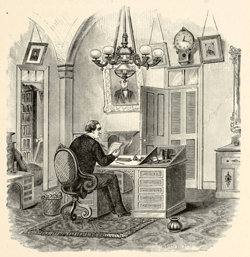 Secretary of the Interior Zachariah Chandler in his office at the Department of Interior. The Detroit Post and Tribune, 1880. (Public Domain)