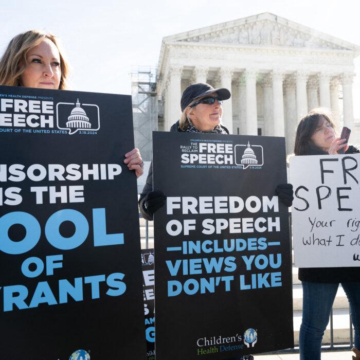 Free Speech Advocates Rally at SCOTUS Building as Justices Hear Social Media Censorship Case