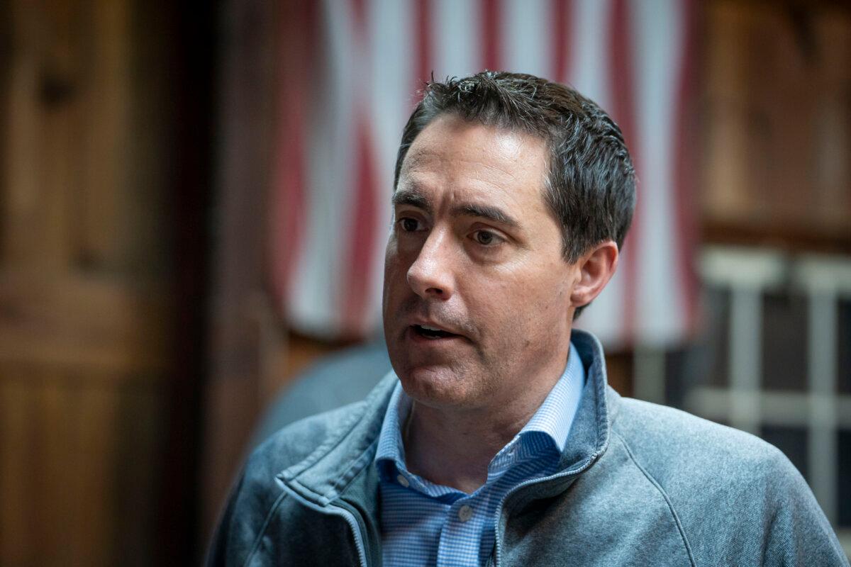 Frank LaRose, Ohio Republican candidate for U.S. Senate, speaks during an interview with The Epoch Times at an event ahead of the primary at Bender's Farm in Copley, Ohio, on March 18, 2024. (Madalina Vasiliu/The Epoch Times)