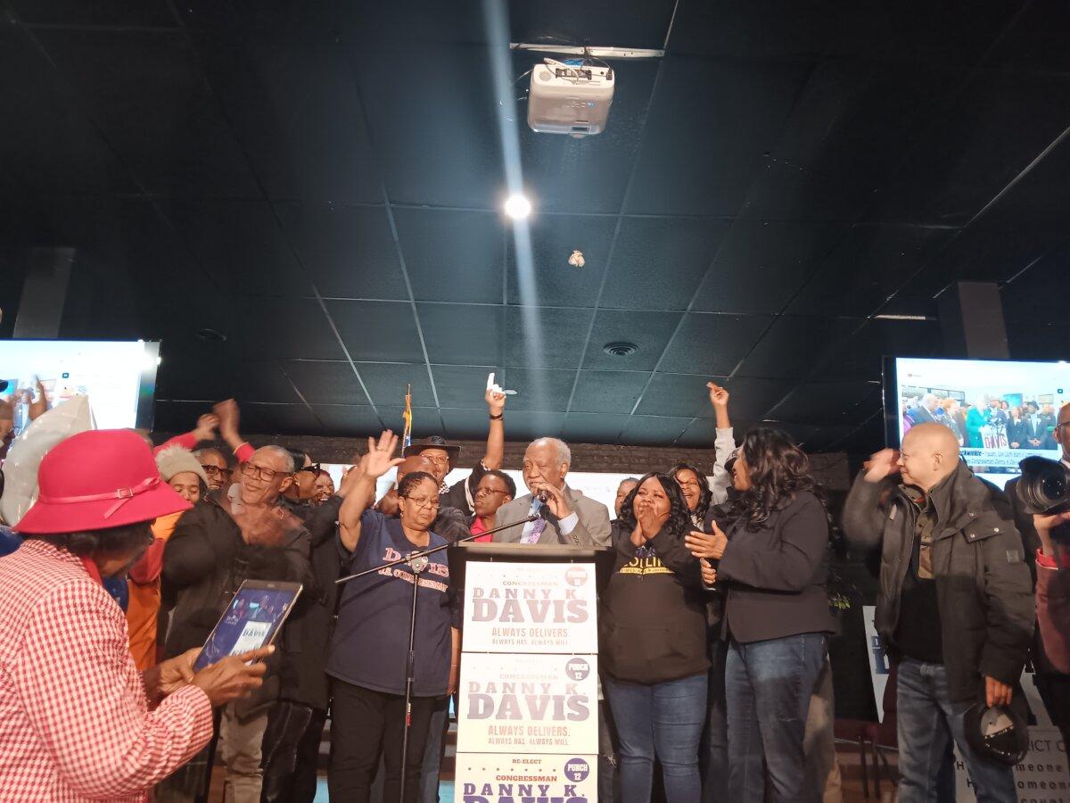 Rep. Danny K. Davis declares victory after March 19, 2024 primary. (Nathan Worcester/The Epoch Times)