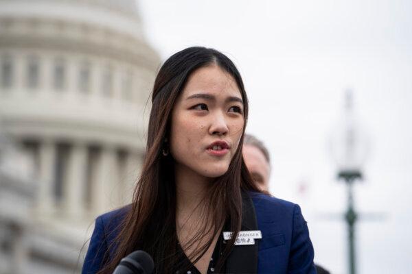 Frances Hui of the Committee for Freedom in Hong Kong Foundation (CFHK) speaks during a press conference discussing the implications of the Safeguarding National Security Bill at the House Triangle near the U.S. Capitol building, on March 22, 2024. (Madalina Vasiliu/The Epoch Times)