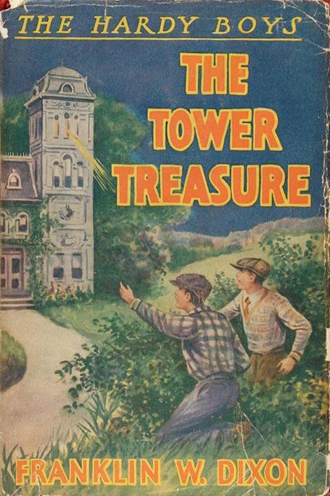 Original 1927 book cover for the Hardy Boys adventure "The Tower Treasure." (Public Domain)