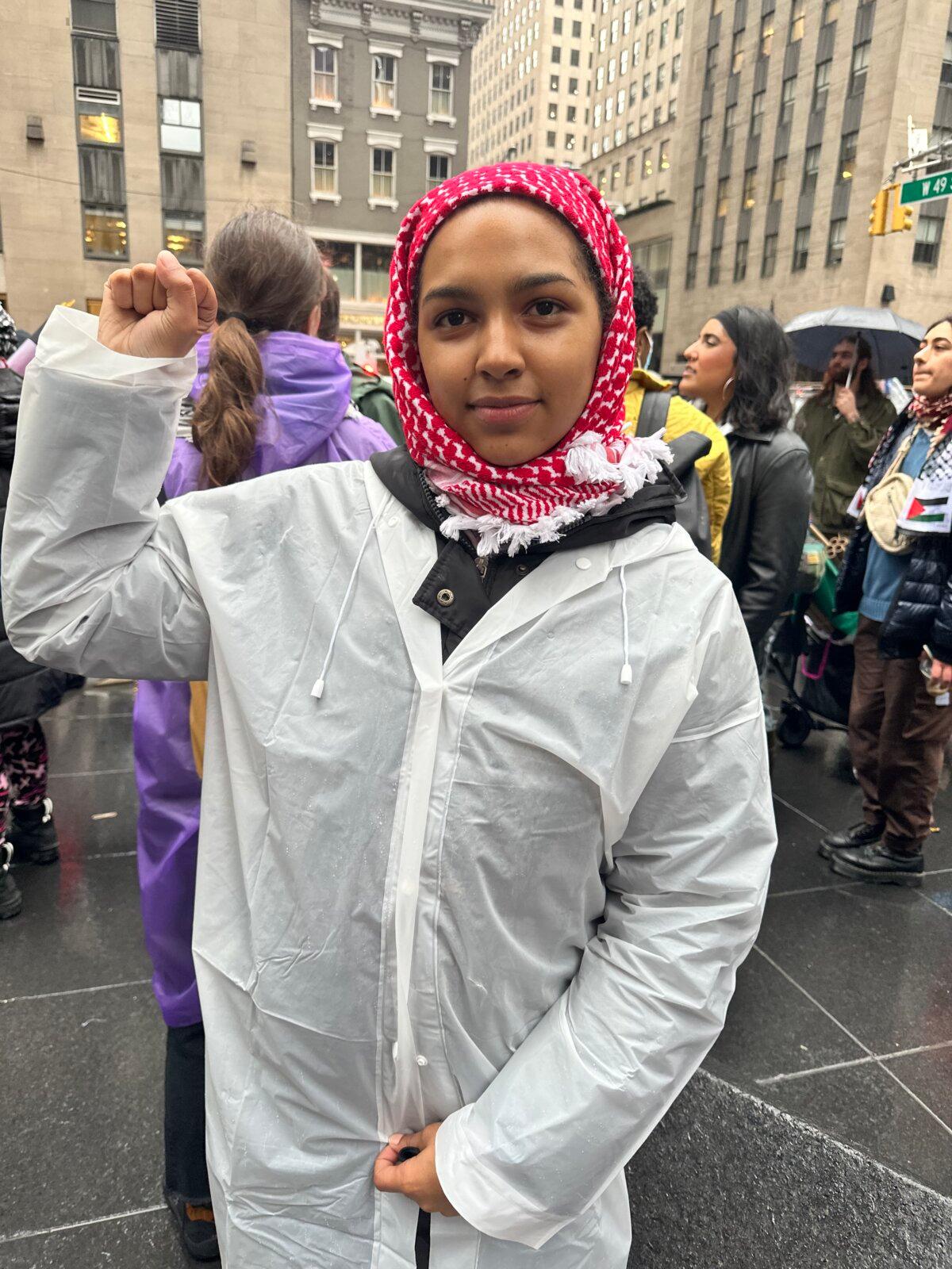Reisha Martinez attends the "Abandon Biden" rally in front of Radio City Music Hall in New York on March 28, 2024. (Juliette Fairley/The Epoch Times)