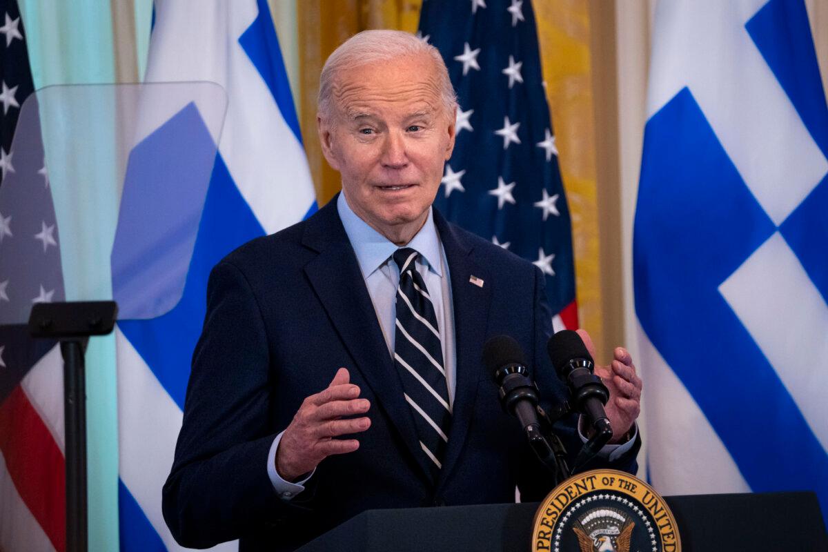 President Joe Biden speaks during Greek Independence Day at the White House in Washington on April 4, 2024. (Madalina Vasiliu/The Epoch Times)