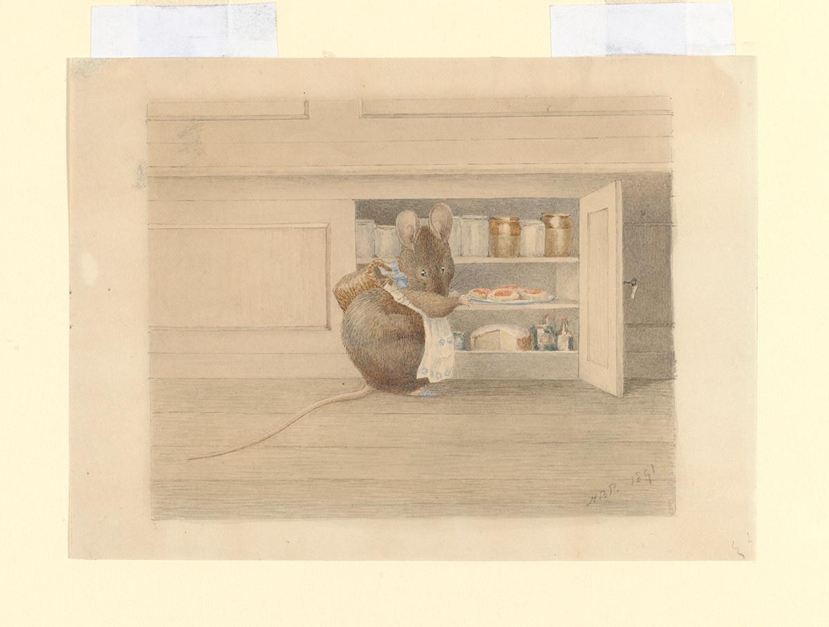 Drawing of Appley Dapply going to the cupboard, 1891, by Beatrix Potter. © Victoria and Albert Museum, London. (Courtesy of The Morgan Library & Museum)